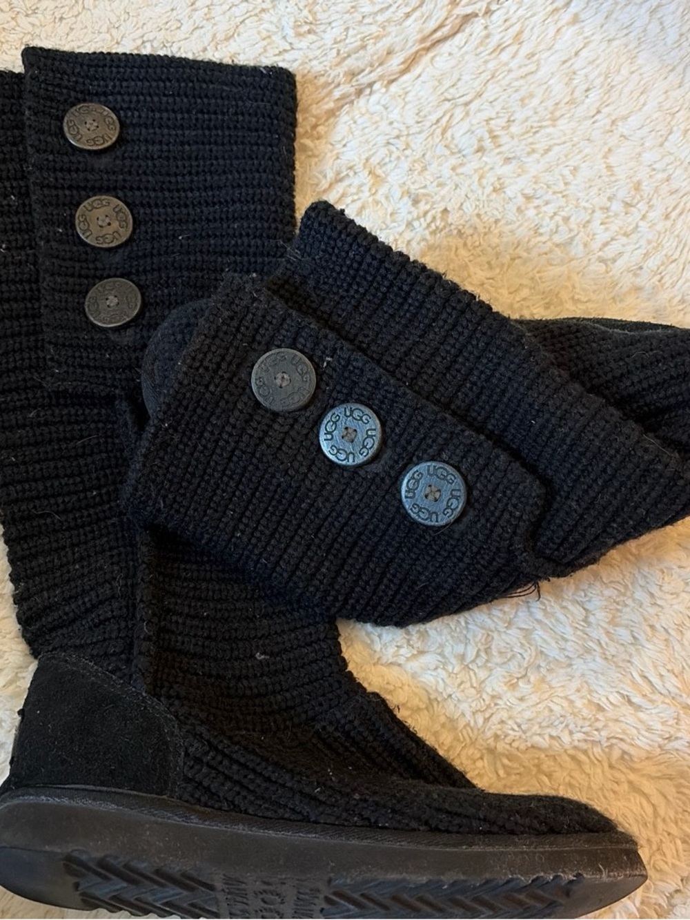 UGG Black Knit Button boots
